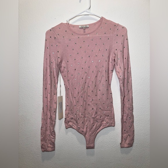 Ronny Kobo Chani Bodysuit Top Pink Rhinestone NWT in Ballet Pink - Picture 2 of 9